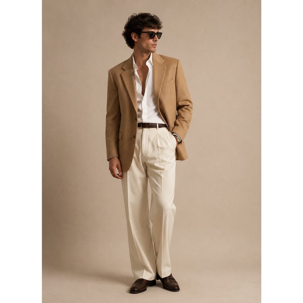 100% Camel Hair USA Luxury Sports Coat Blazer Mens 42R Tan Classic Wedding Guest